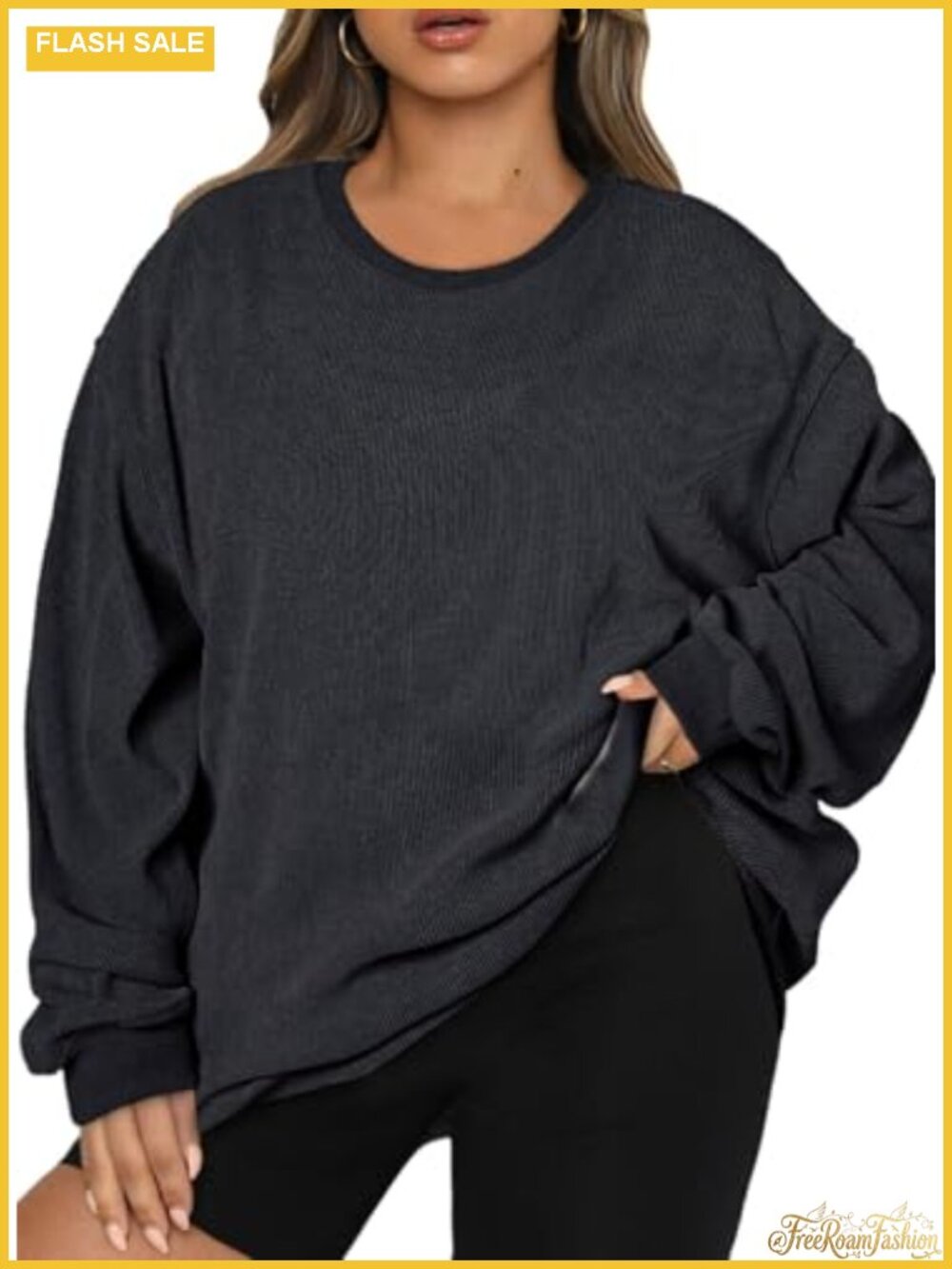 Plus Size Oversized Crew Neck Long Sleeve Sweatshirt Polyester Pullover